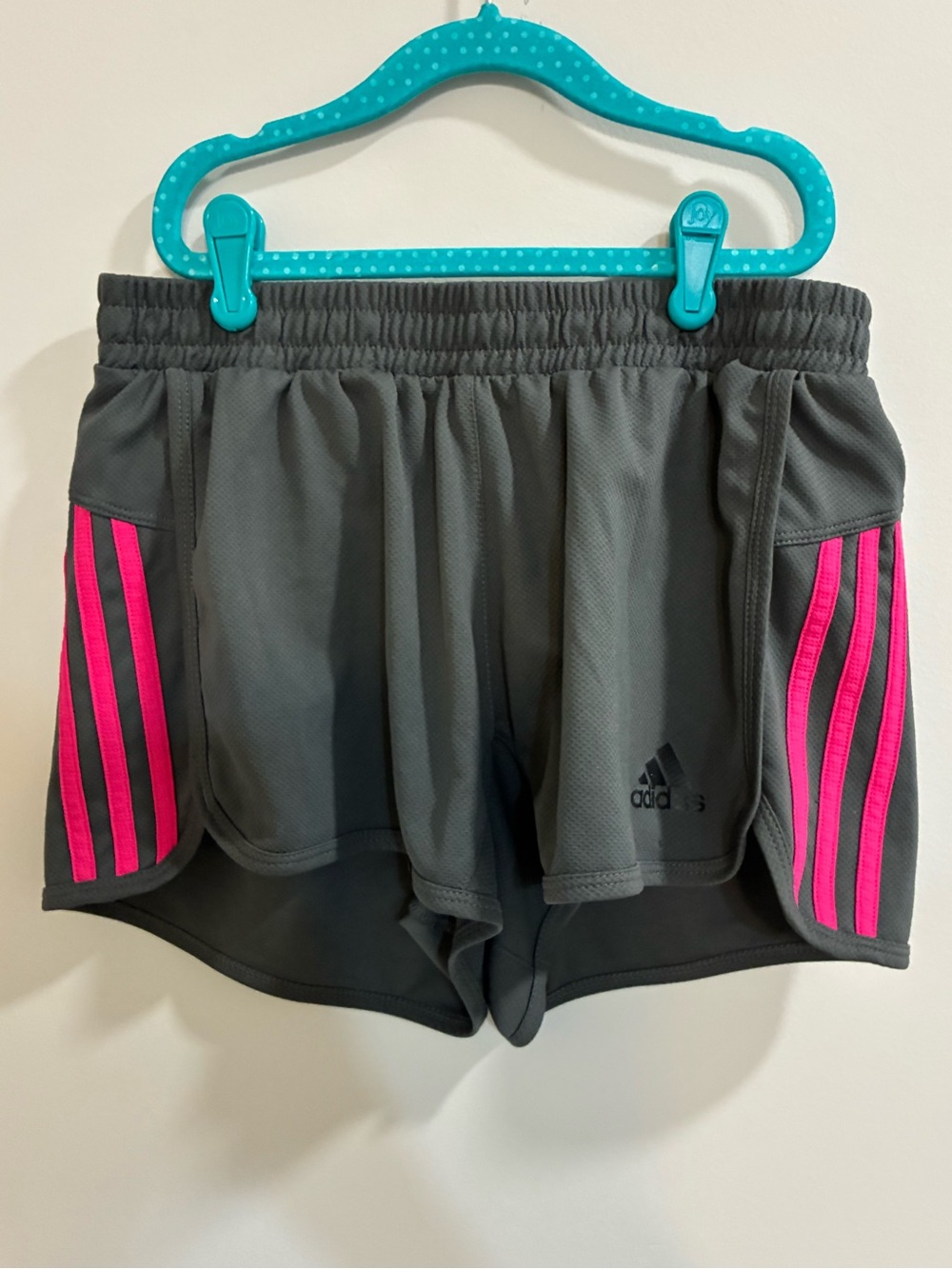 adidas Gray Athletic Shorts with Pink Stripes Size Small